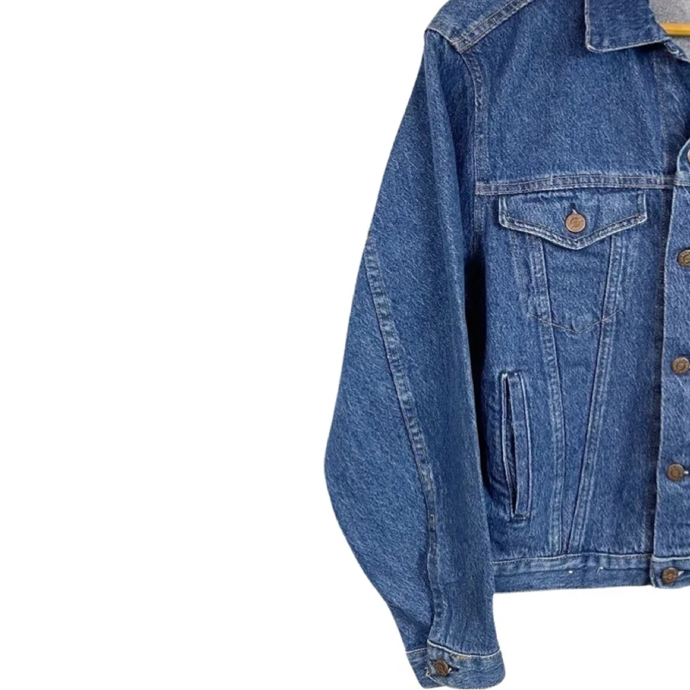 Y2K Vintage  Denim Trucker Jacket S Blue Hand Painted USA - Picture 6 of 10